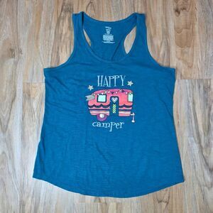 🔺️Secret Treasures Teal Happy Camper Racerback Sleeveless Top Medium